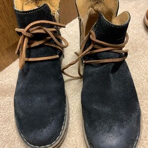 Born Black Suede Ankle Boots with Brown Laces